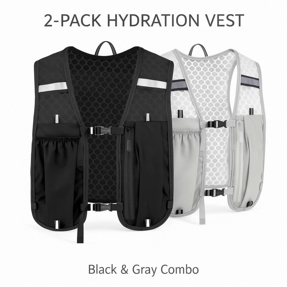2‑Pack Black & Grey Lightweight Hydration Vest for Running Cycling Sports